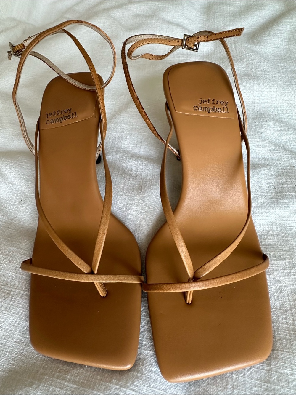 Jeffrey Campbell Tan Strappy Square-Toe Heeled Sandals